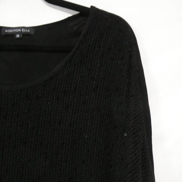 ADDITION ELLE | 2X | Black Long Sleeve Knit Front Shirt W/ Sequins | Solid Back - Picture 5 of 13